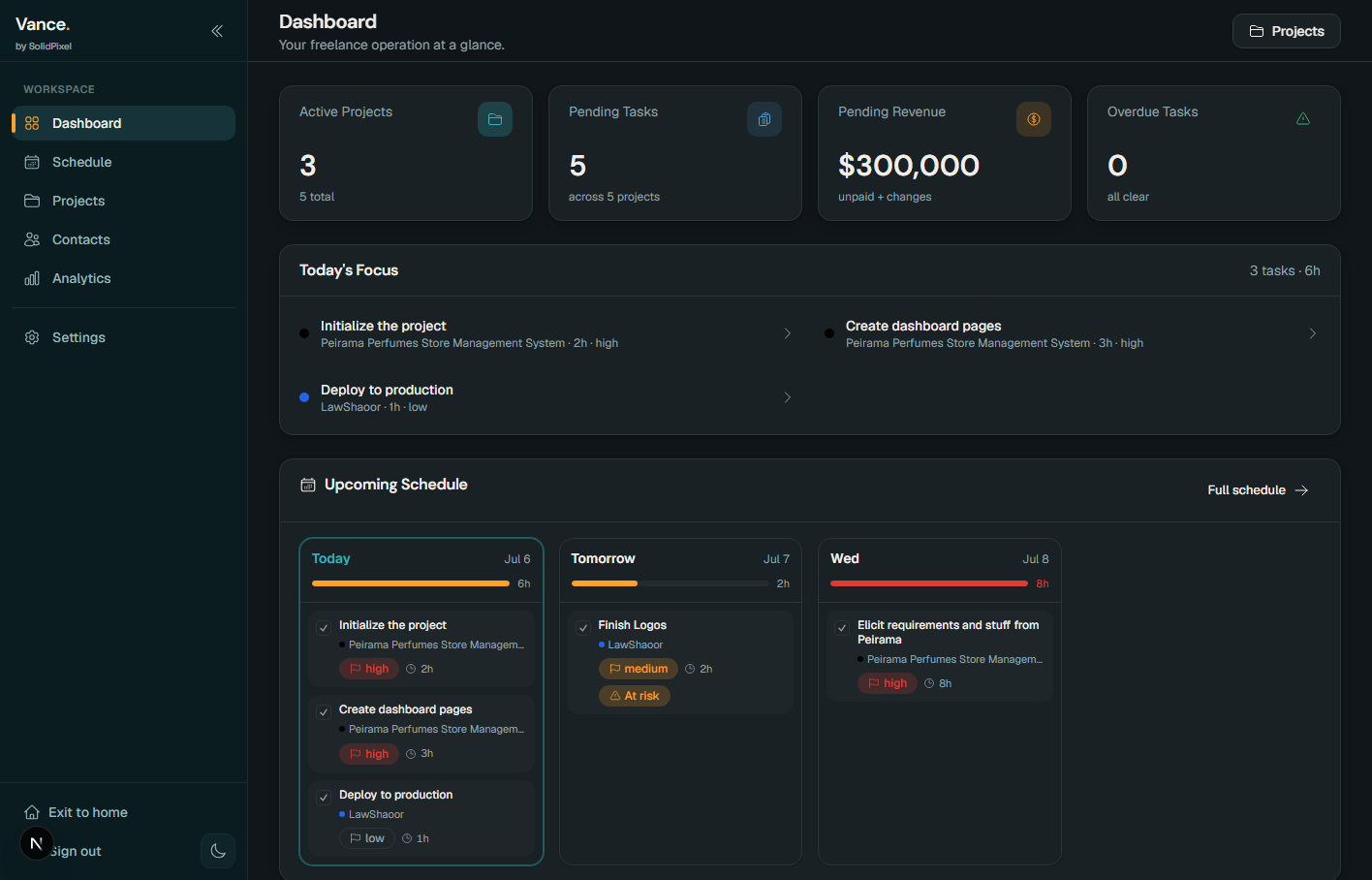 Vance dashboard