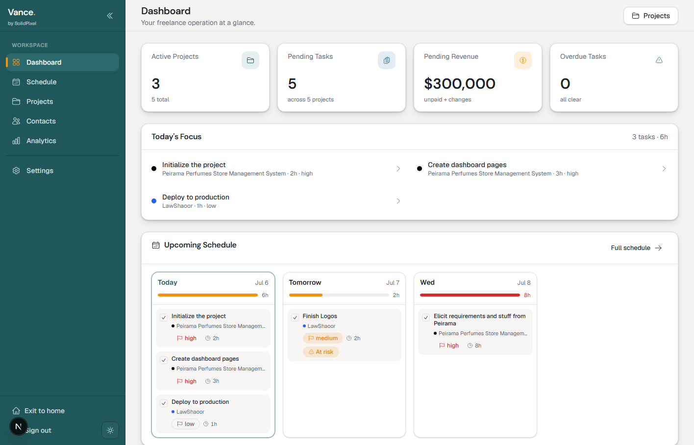 Vance dashboard
